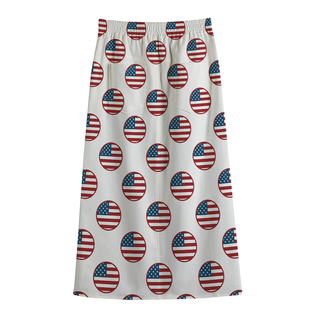 American Circle Flag Pattern Print Cotton Front Slit Maxi Skirt