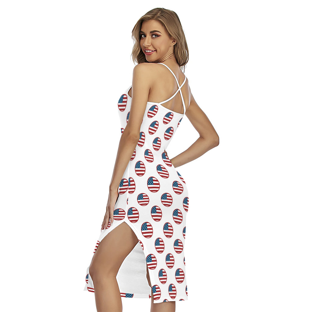 American Circle Flag Pattern Print Cross Back Cami Dress