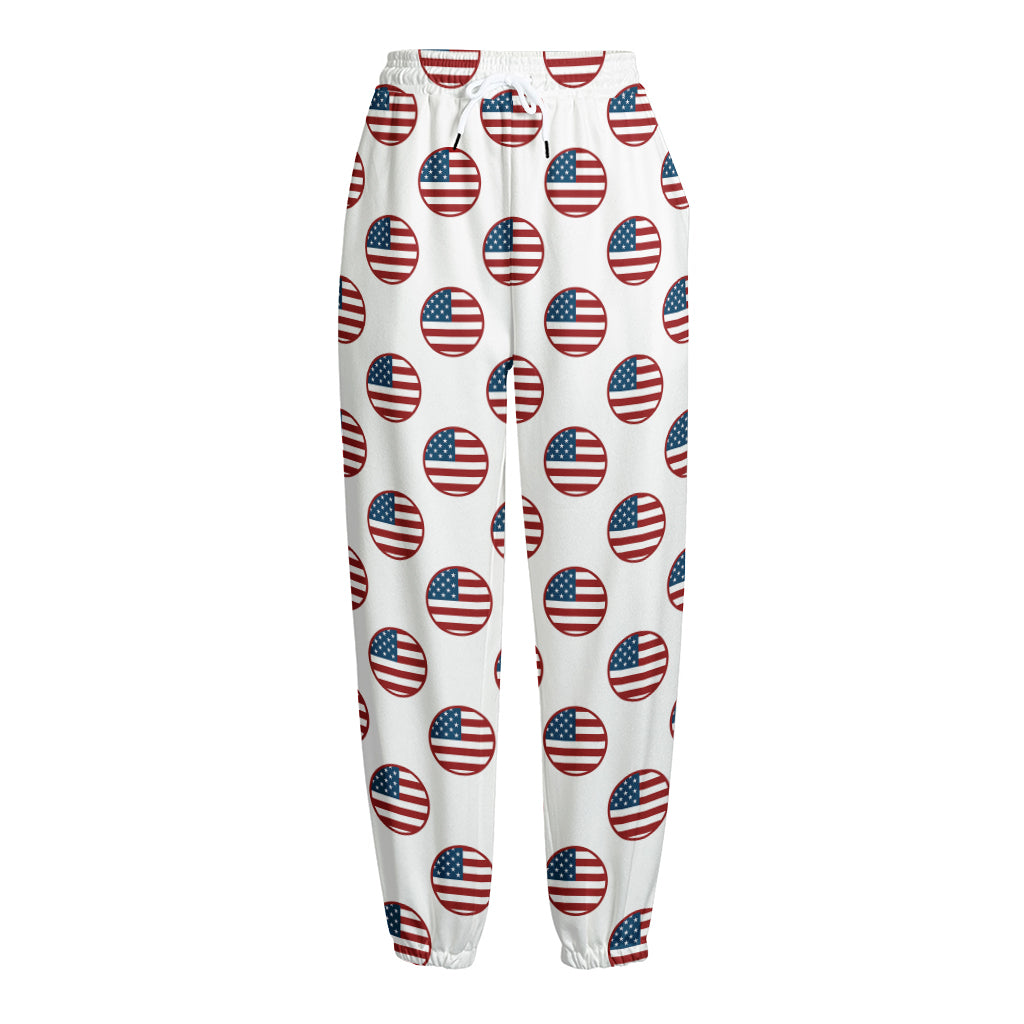 American Circle Flag Pattern Print Fleece Lined Knit Pants