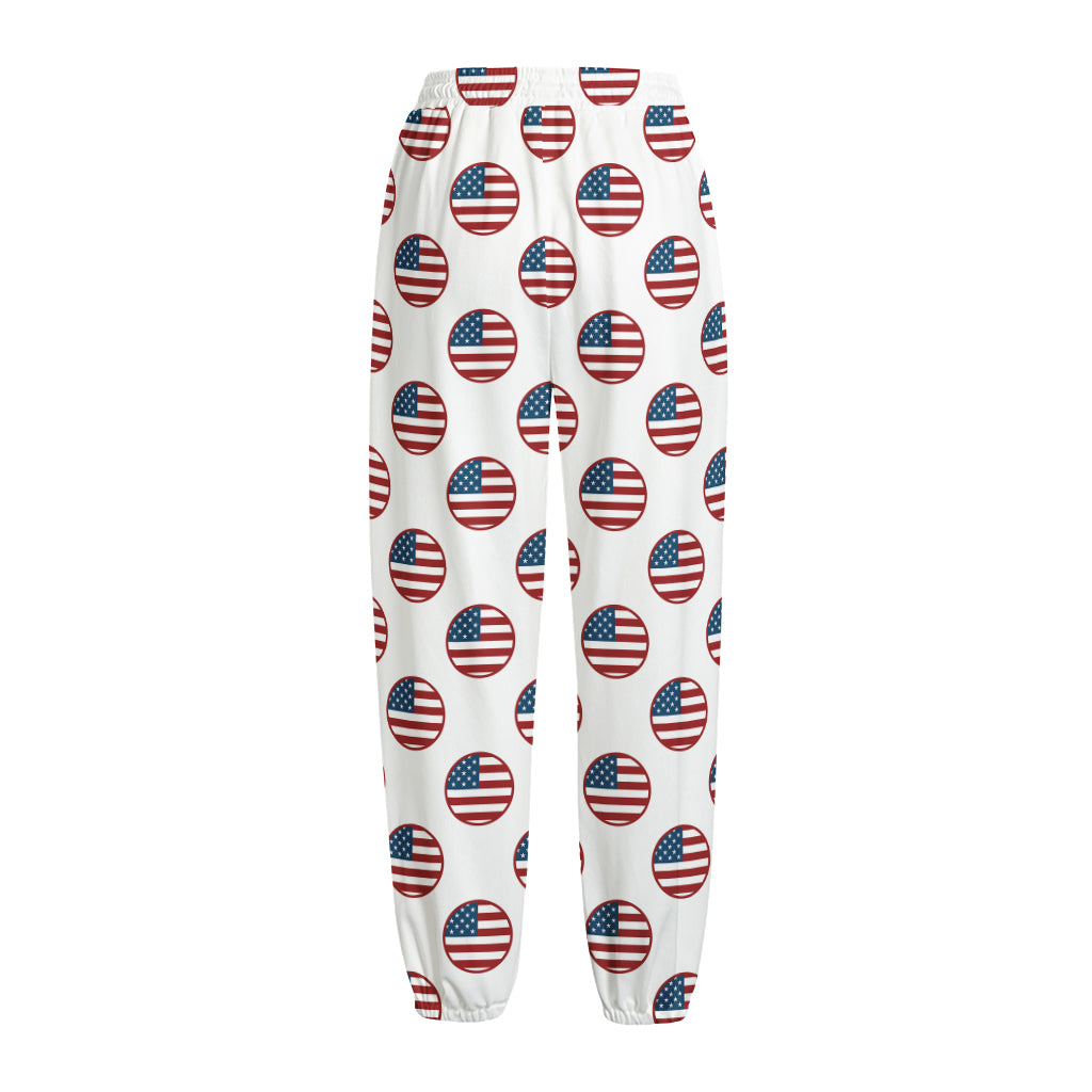 American Circle Flag Pattern Print Fleece Lined Knit Pants