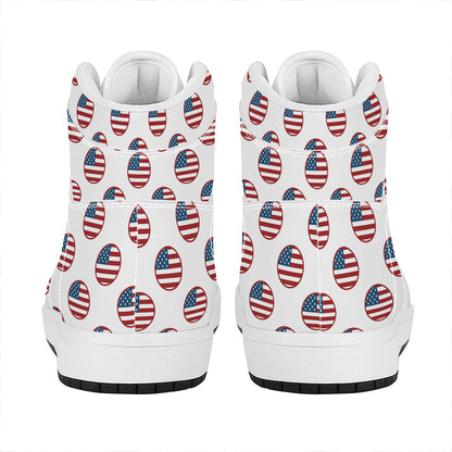 American Circle Flag Pattern Print High Top Leather Sneakers