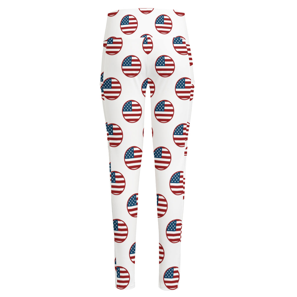 American Circle Flag Pattern Print High-Waisted Pocket Leggings
