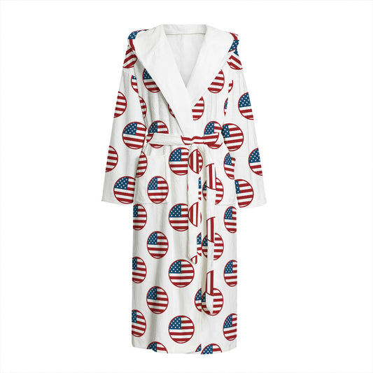 American Circle Flag Pattern Print Hooded Bathrobe