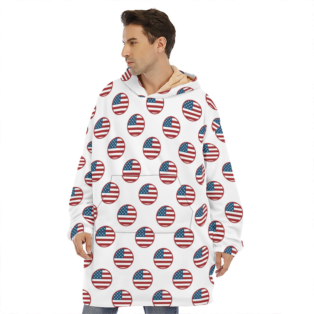 American Circle Flag Pattern Print Hoodie Blanket