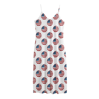 American Circle Flag Pattern Print Jersey Midi Cami Dress