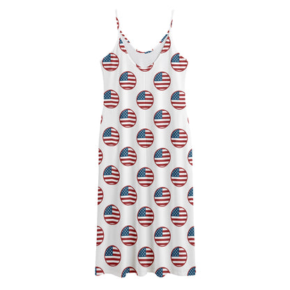 American Circle Flag Pattern Print Jersey Midi Cami Dress