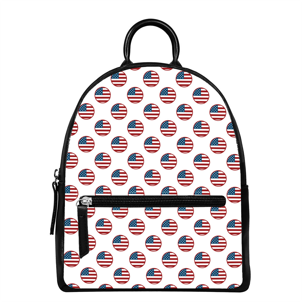 American Circle Flag Pattern Print Leather Backpack