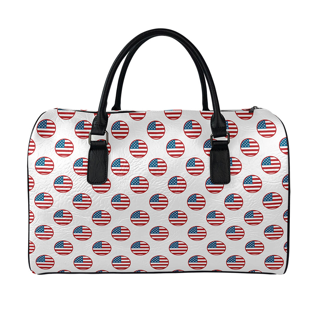 American Circle Flag Pattern Print Leather Duffle Bag