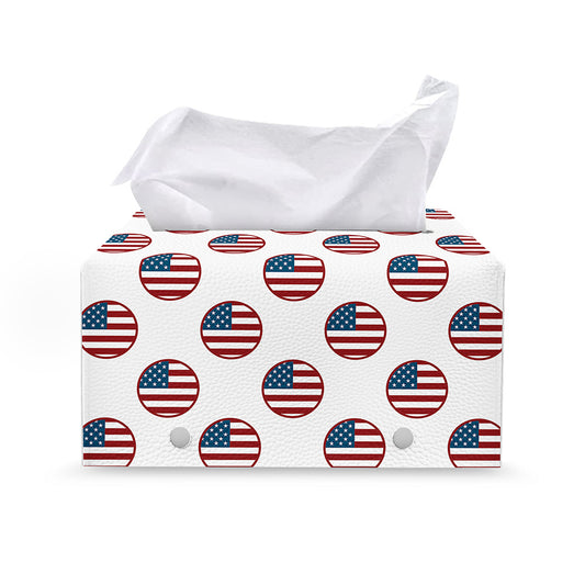 American Circle Flag Pattern Print Leather Tissue Box Cover