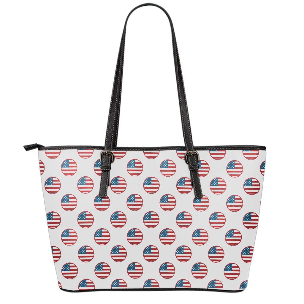 American Circle Flag Pattern Print Leather Tote Bag