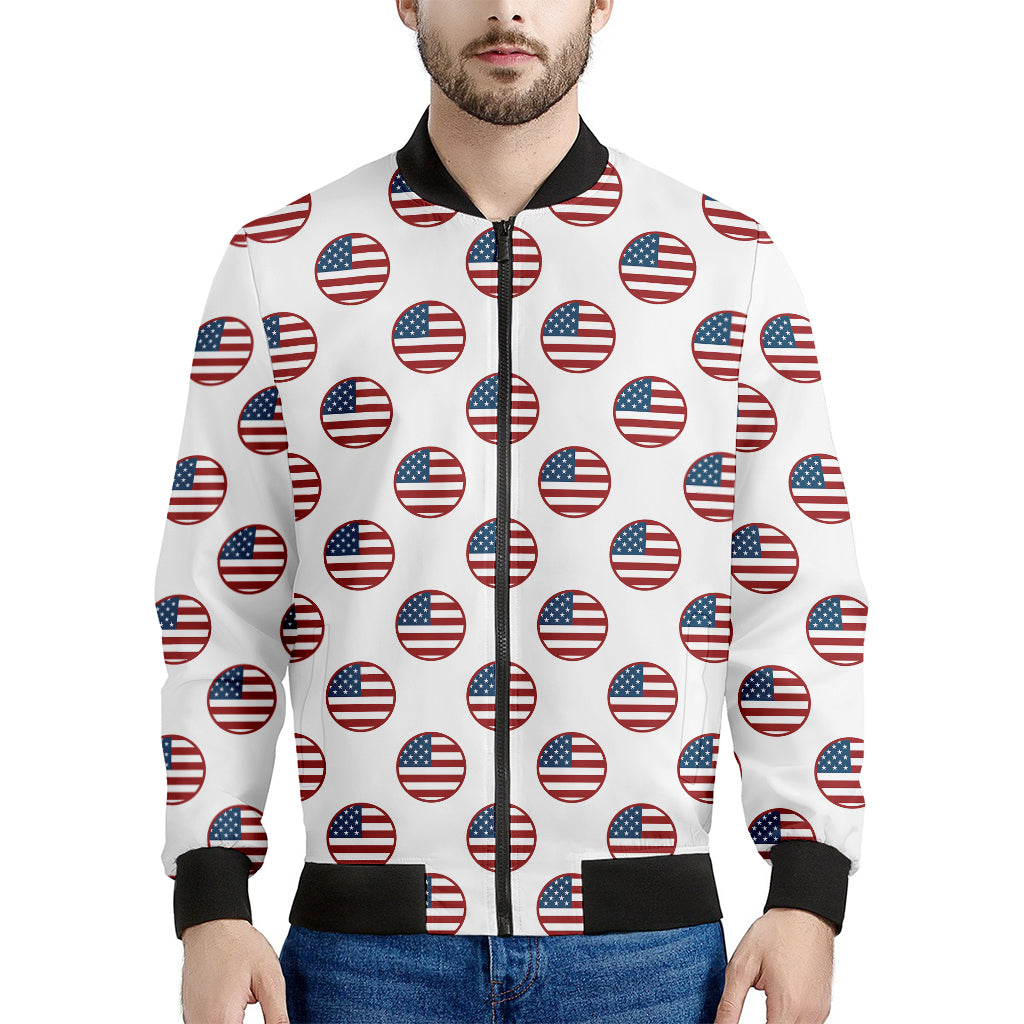 American Circle Flag Pattern Print Men's Bomber Jacket