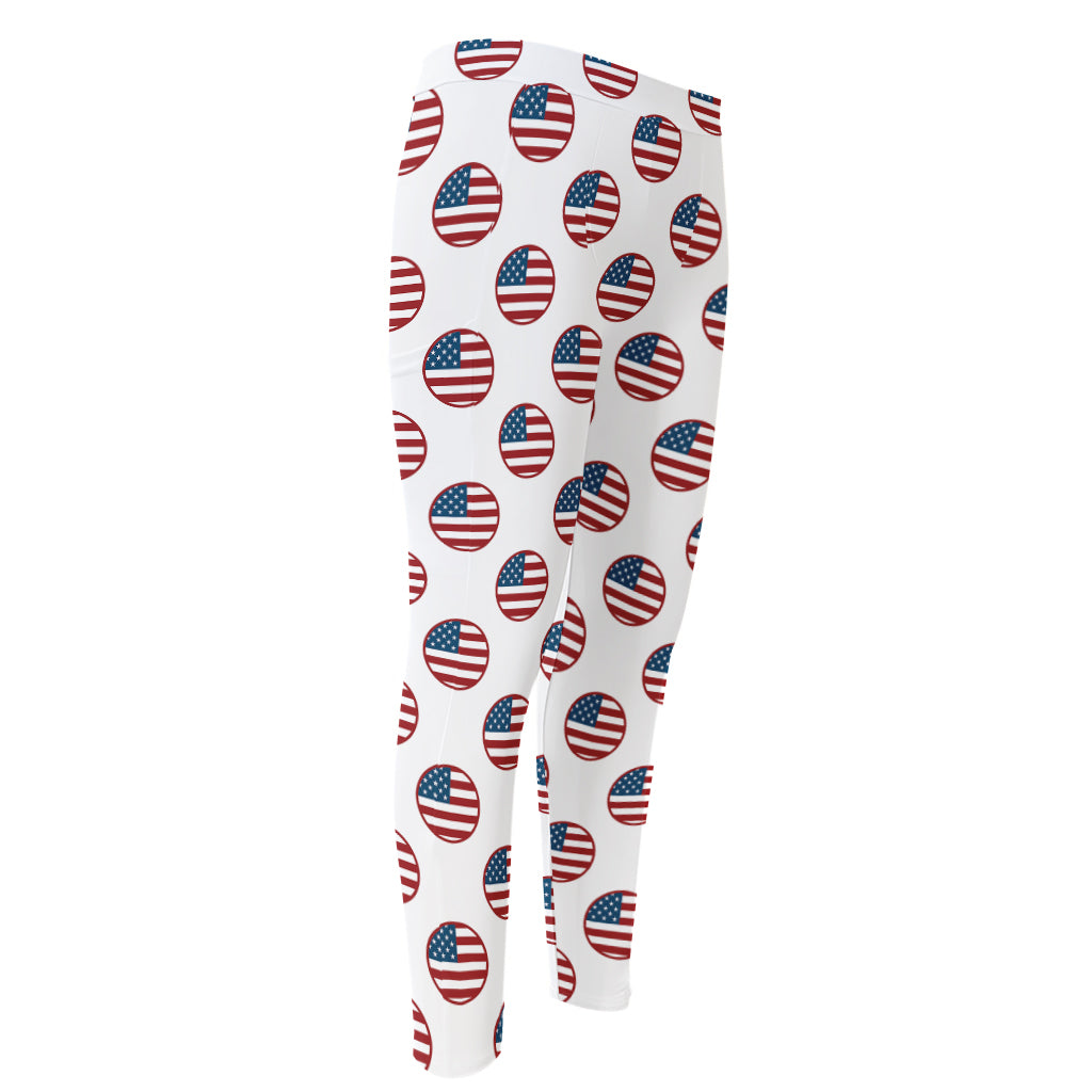 American Circle Flag Pattern Print Men's Compression Pants