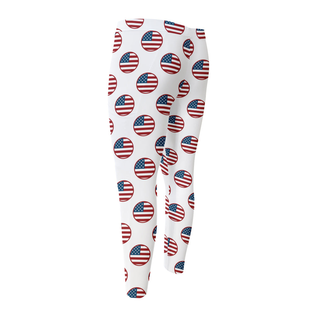 American Circle Flag Pattern Print Men's Compression Pants