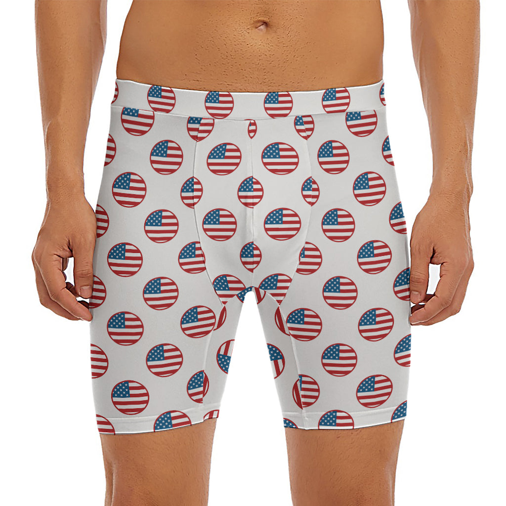 American Circle Flag Pattern Print Men's Long Boxer Briefs