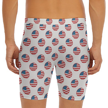 American Circle Flag Pattern Print Men's Long Boxer Briefs