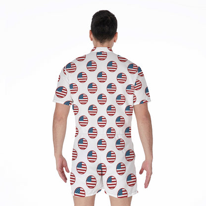 American Circle Flag Pattern Print Men's Rompers