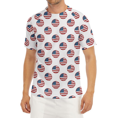 American Circle Flag Pattern Print Men's Short Sleeve Rash Guard
