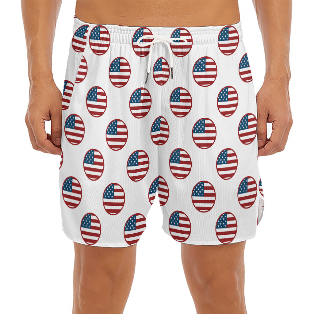 American Circle Flag Pattern Print Men's Split Running Shorts