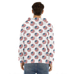 American Circle Flag Pattern Print Men's Velvet Pullover Hoodie