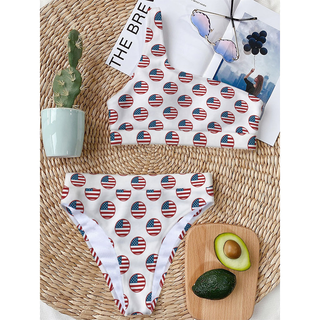 American Circle Flag Pattern Print One Shoulder Bikini Top