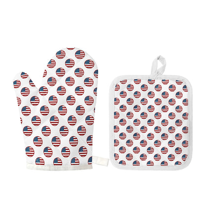 American Circle Flag Pattern Print Oven Mitt And Pot Holder Set