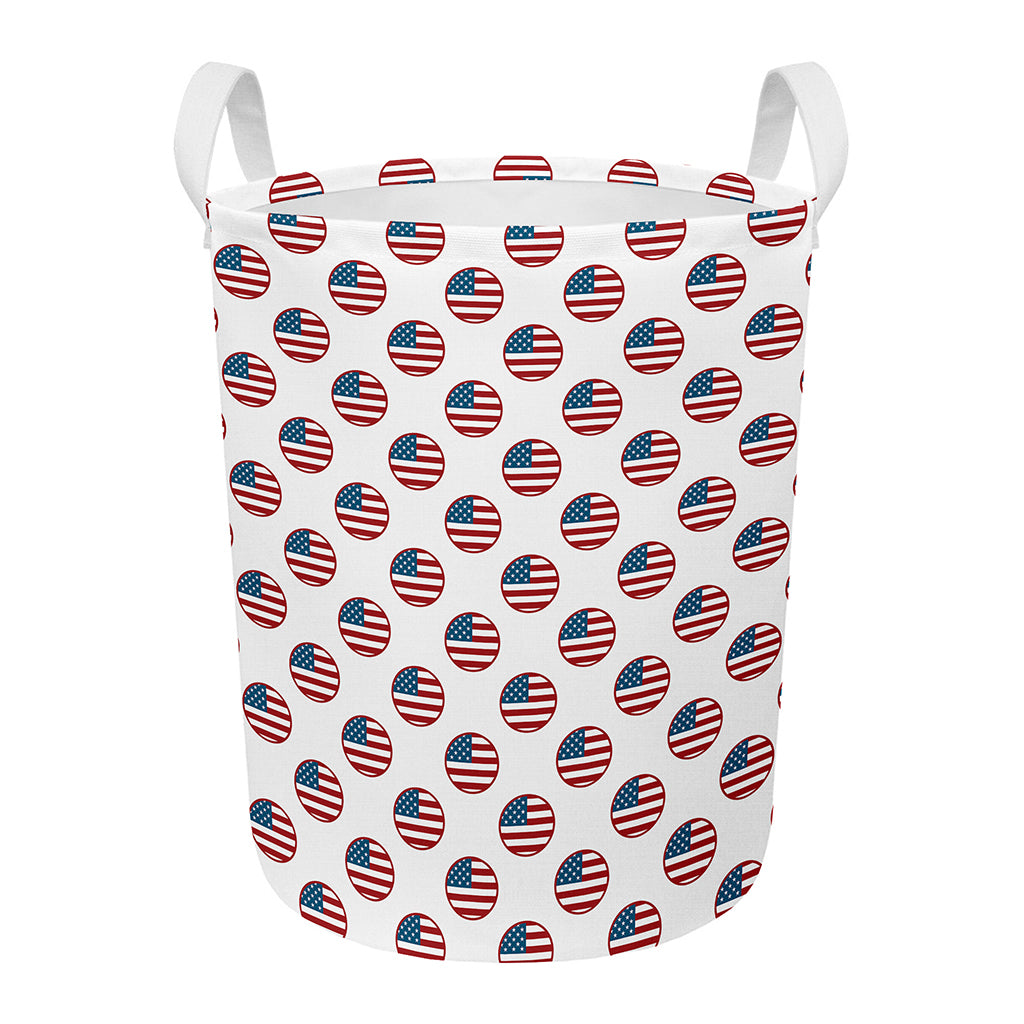 American Circle Flag Pattern Print Round Laundry Basket