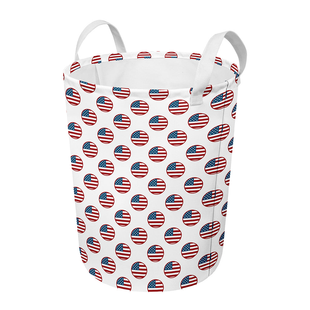 American Circle Flag Pattern Print Round Laundry Basket