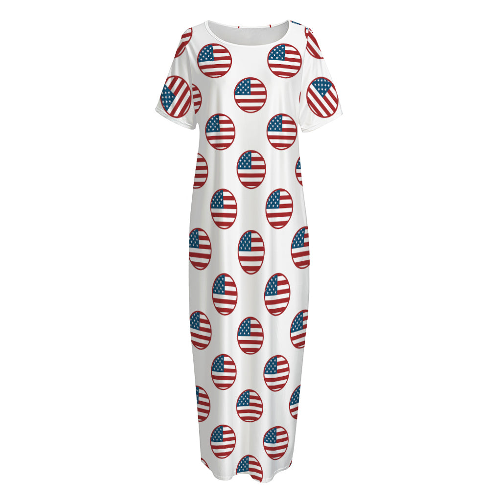 American Circle Flag Pattern Print Short Sleeve Long Nightdress