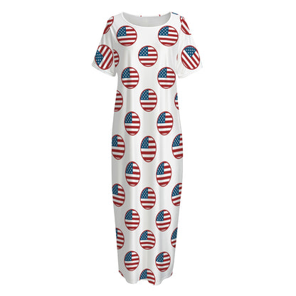 American Circle Flag Pattern Print Short Sleeve Long Nightdress