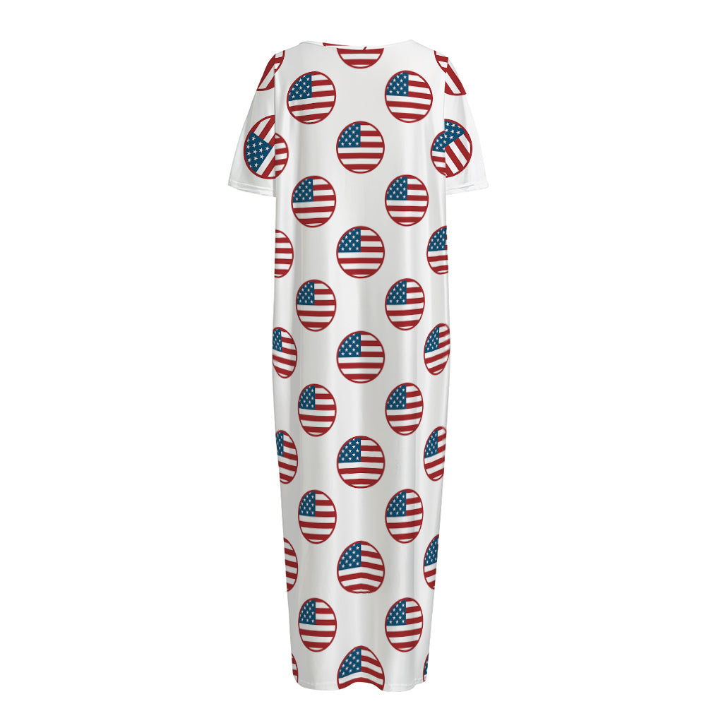 American Circle Flag Pattern Print Short Sleeve Long Nightdress