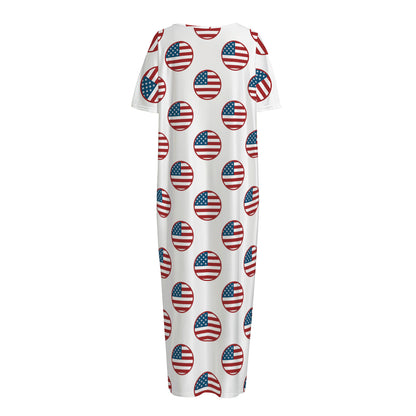 American Circle Flag Pattern Print Short Sleeve Long Nightdress