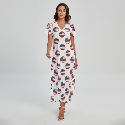 American Circle Flag Pattern Print Short Sleeve Maxi Dress