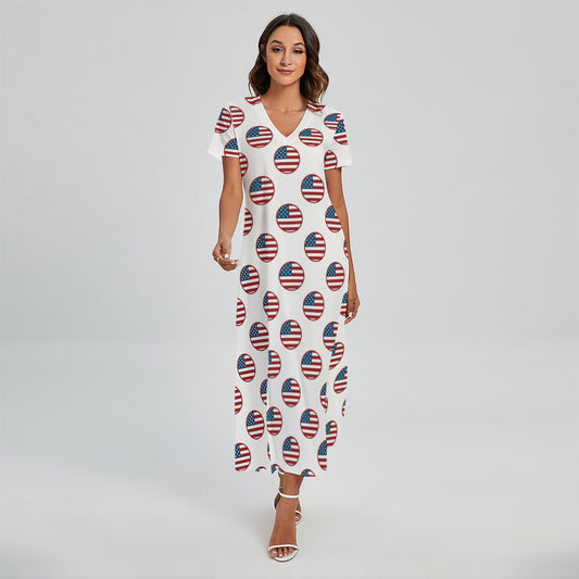 American Circle Flag Pattern Print Short Sleeve Maxi Dress