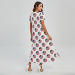 American Circle Flag Pattern Print Short Sleeve Maxi Dress