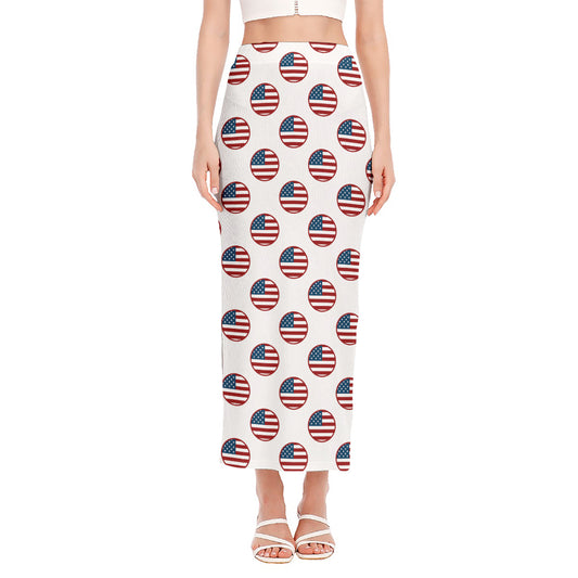 American Circle Flag Pattern Print Side Slit Maxi Skirt