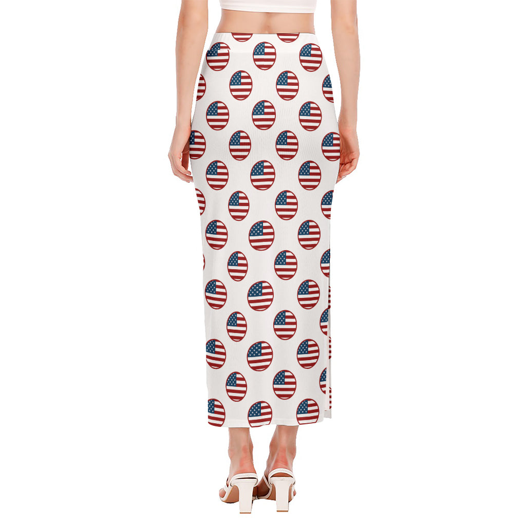 American Circle Flag Pattern Print Side Slit Maxi Skirt