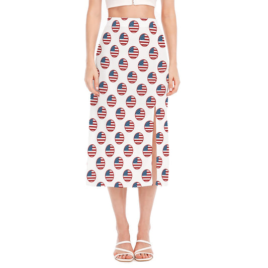 American Circle Flag Pattern Print Side Slit Midi Skirt