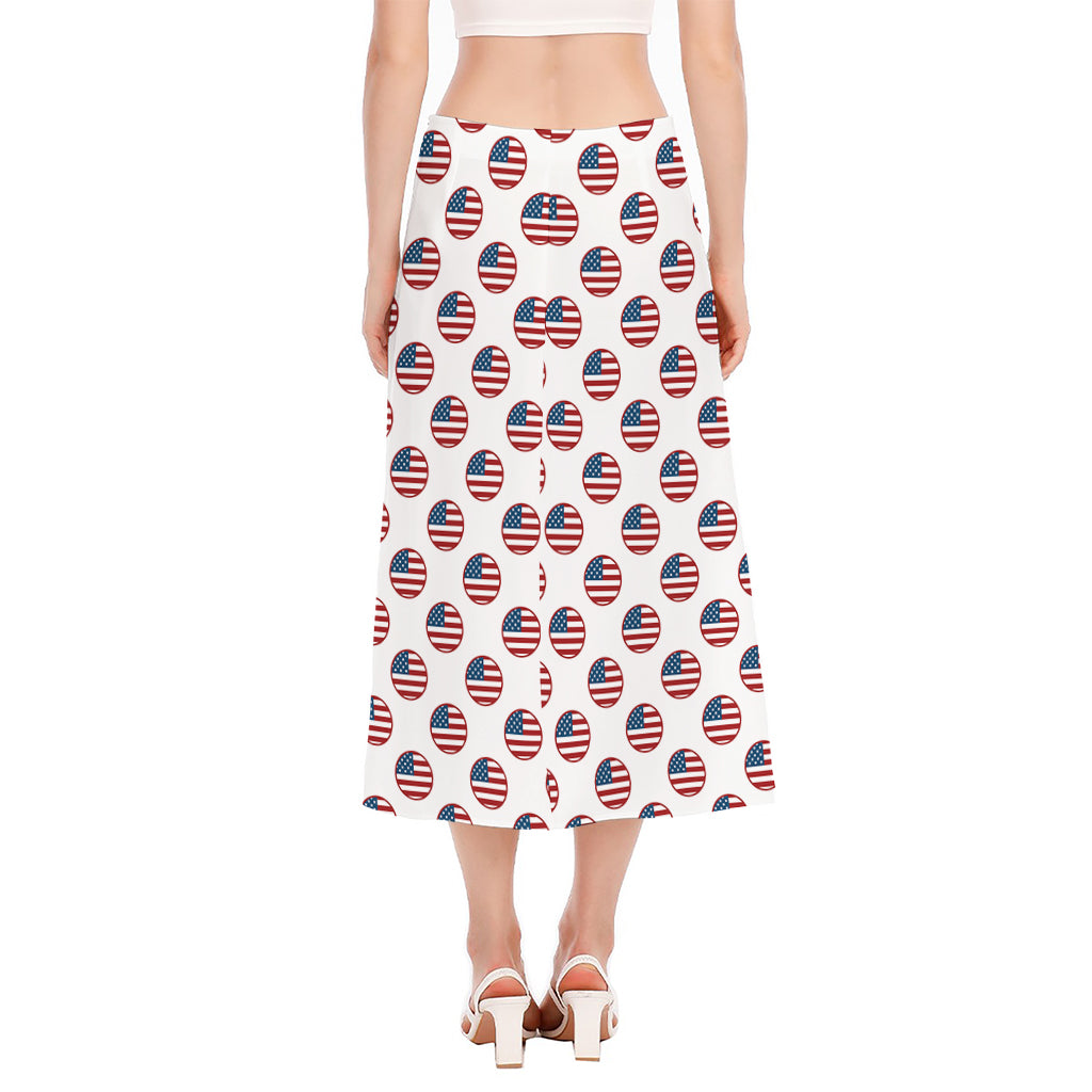 American Circle Flag Pattern Print Side Slit Midi Skirt