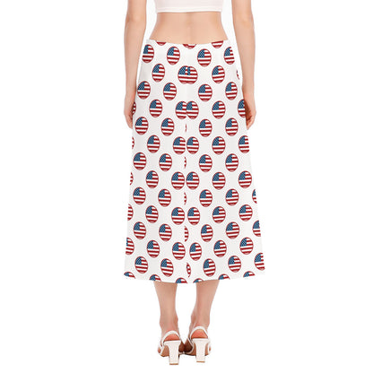 American Circle Flag Pattern Print Side Slit Midi Skirt