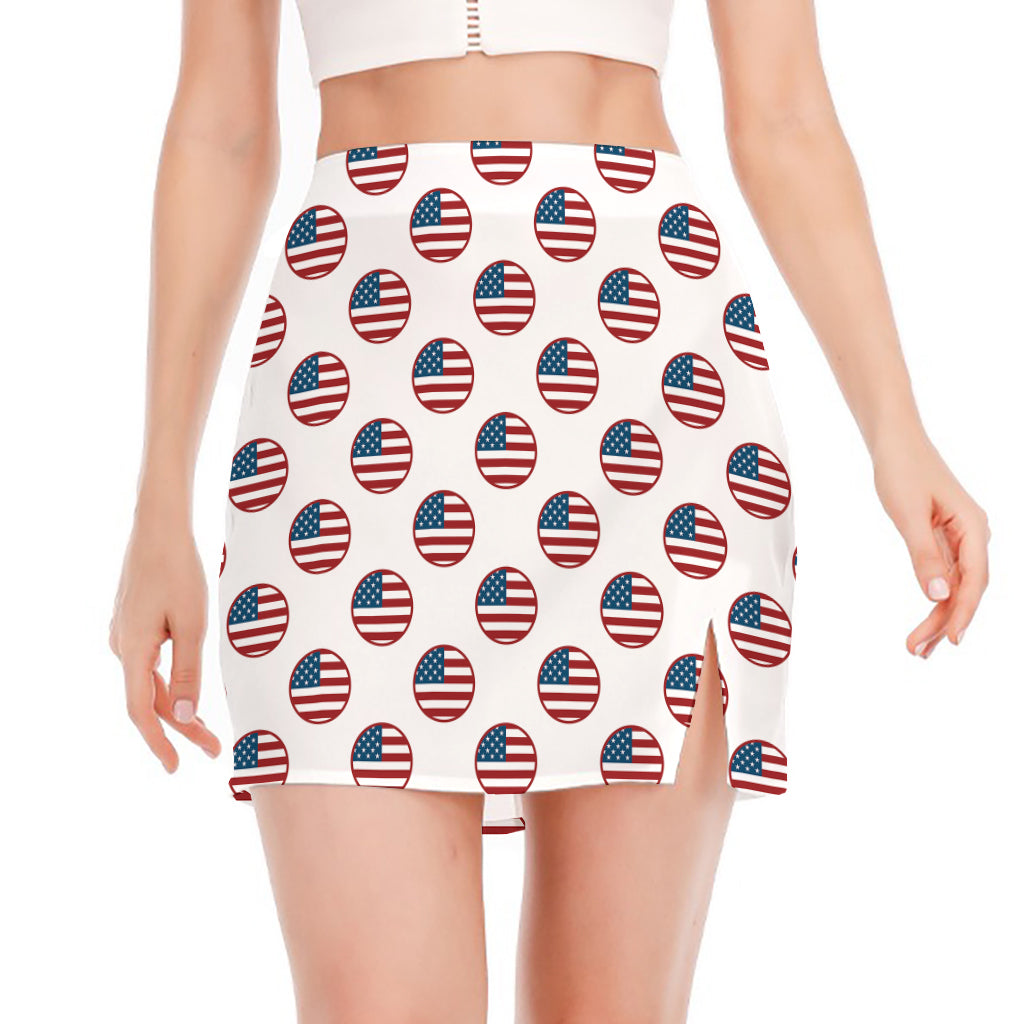 American Circle Flag Pattern Print Side Slit Mini Skirt