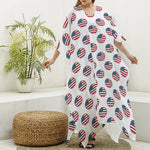 American Circle Flag Pattern Print Silk V-Neck Kaftan Dress