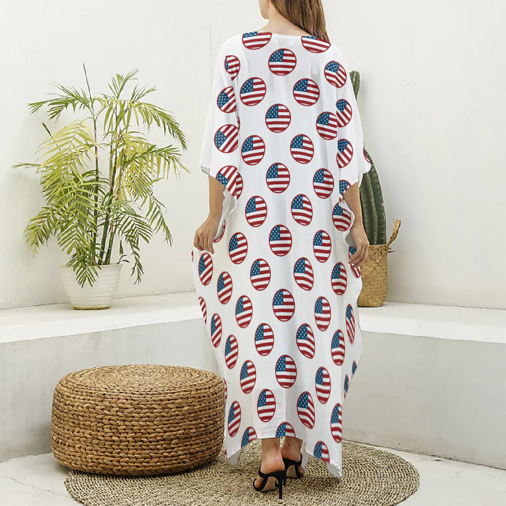 American Circle Flag Pattern Print Silk V-Neck Kaftan Dress