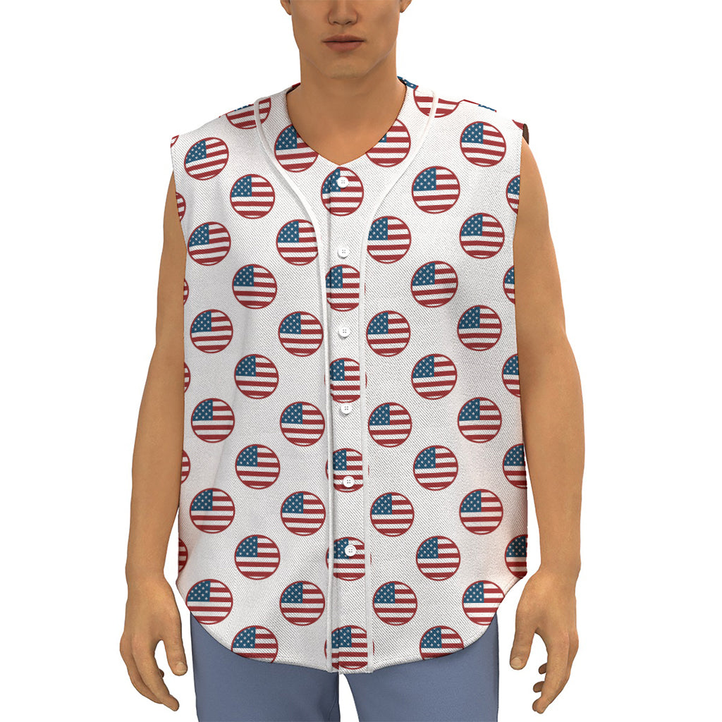 American Circle Flag Pattern Print Sleeveless Baseball Jersey