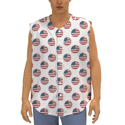 American Circle Flag Pattern Print Sleeveless Baseball Jersey