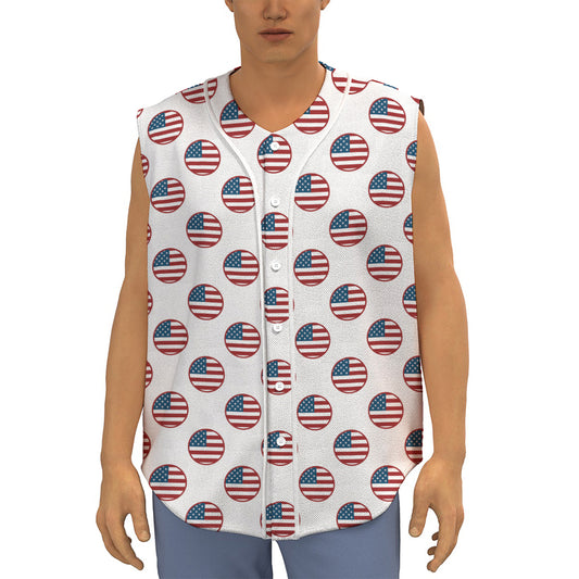 American Circle Flag Pattern Print Sleeveless Baseball Jersey