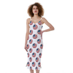 American Circle Flag Pattern Print Slim Fit Midi Cami Dress