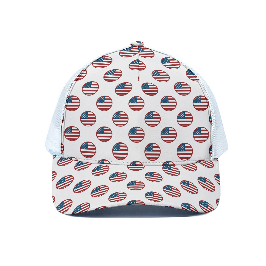 American Circle Flag Pattern Print White Mesh Trucker Cap