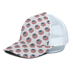 American Circle Flag Pattern Print White Mesh Trucker Cap