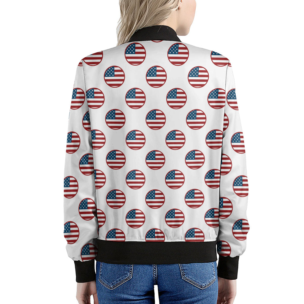 American Circle Flag Pattern Print Women's Bomber Jacket