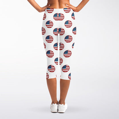 American Circle Flag Pattern Print Women's Capri Leggings